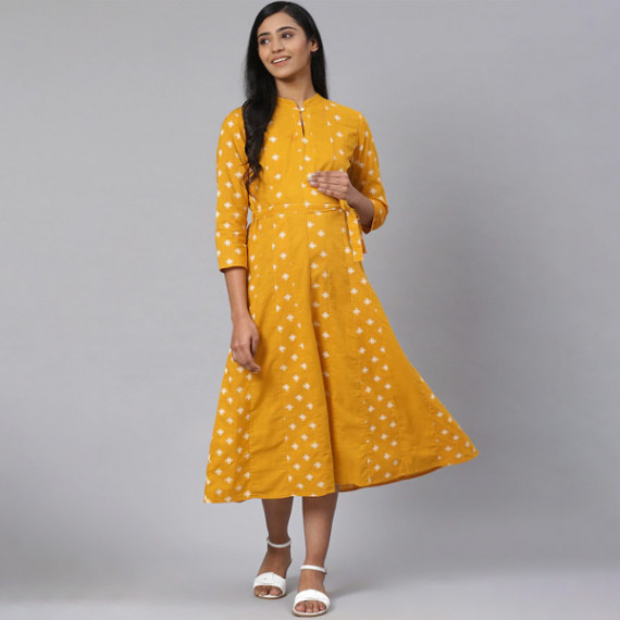 https://zenfashion.in/products/women-mustard-yellow-off-white-printed-pure-cotton-maternity-a-line-dress